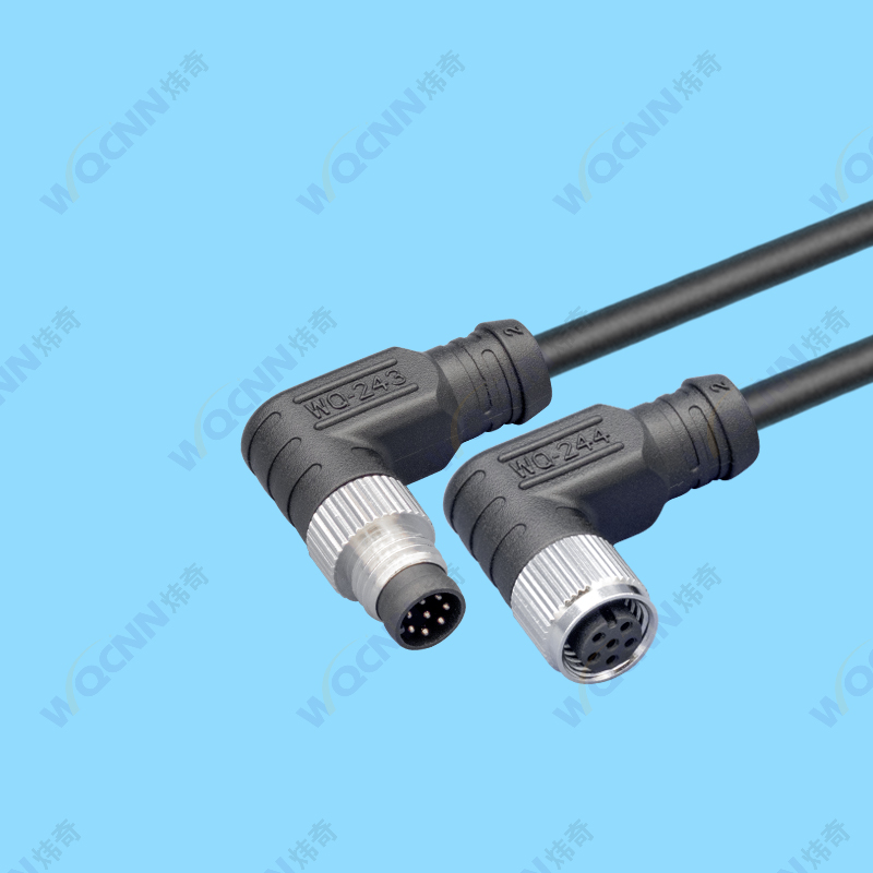 WQ-243公 WQ-244母 M8-3,4,8P防水插頭90度 屏蔽,非屏蔽款同模